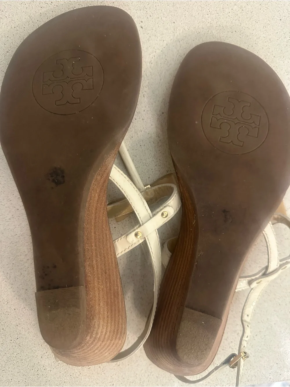 Tory Burch Miller Wedge Thong Sandals Ivory & Tan Leather Women’s Size 8